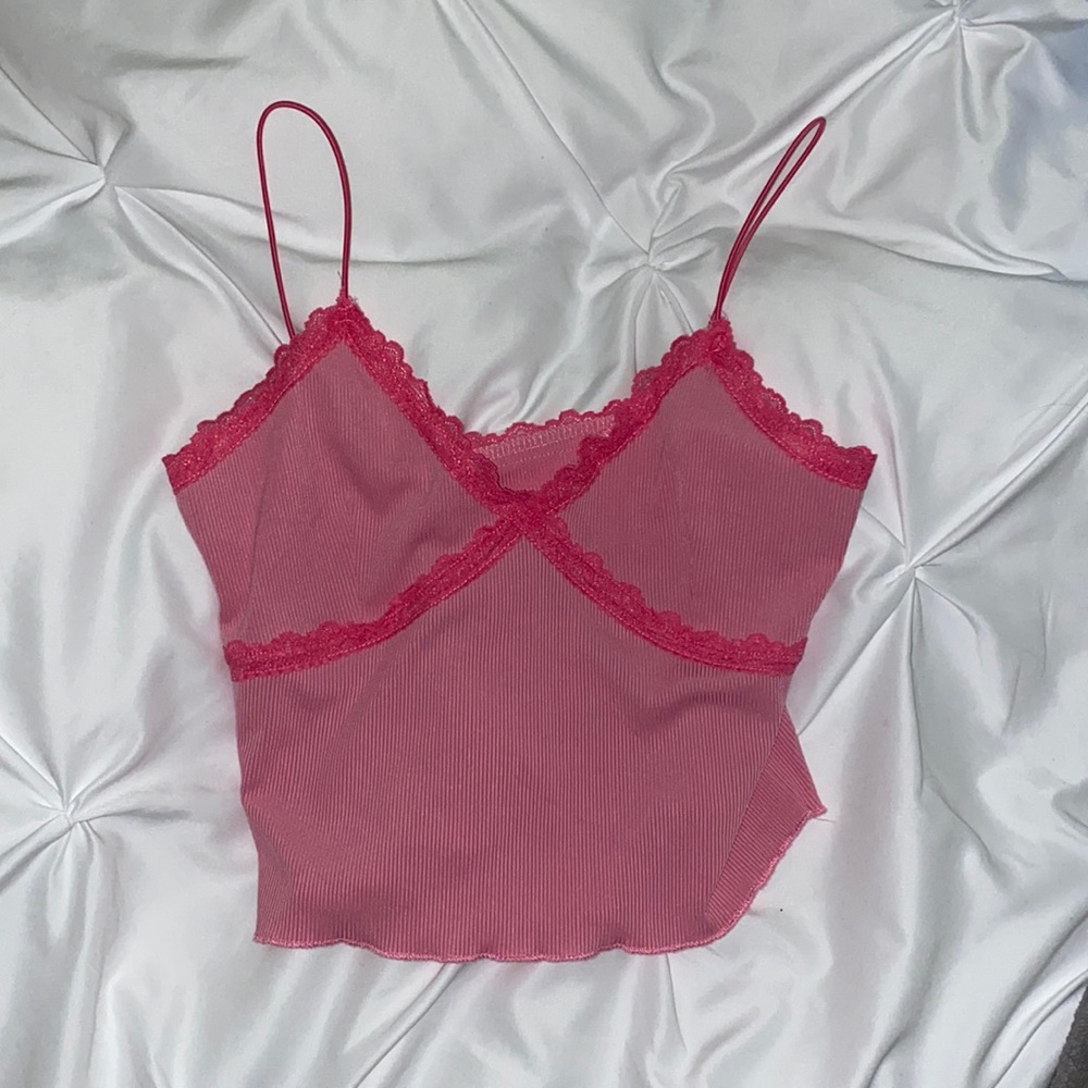 bubblegum pink lace bustier tank top